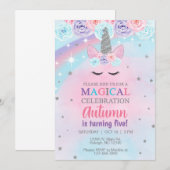 Eenhoorn blauw roze paars zilveren verjaardagsuitn kaart (Voorkant / Achterkant)