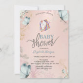Eenhoorn Blauwe Vlinders Baby Shower Kaart (Voorkant)
