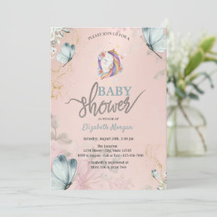 Eenhoorn Blauwe Vlinders Baby Shower Kaart