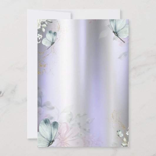 Eenhoorn Blauwe Vlinders Violet Metallic Verjaarda Kaart (Achterkant)