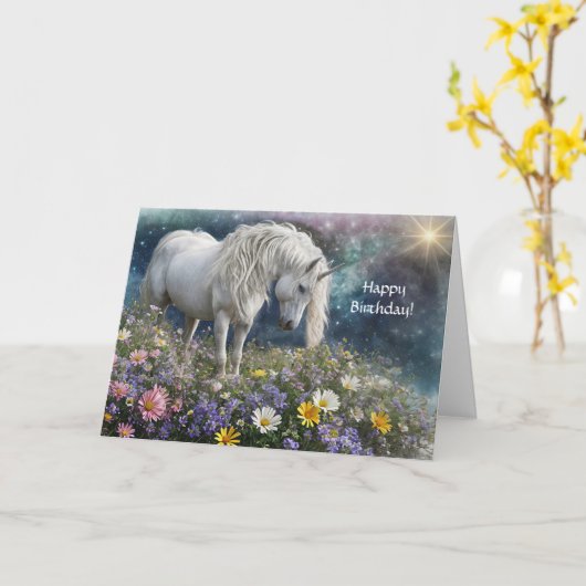 Eenhoorn Bloemen Algemene Verjaardag Mystiek Mythi Kaart (Gele Bloem)