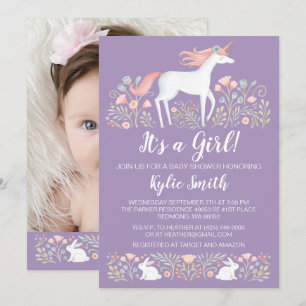 Eenhoorn Bloemen Baby shower Aankondiging