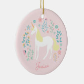 Eenhoorn Bloemen Blush Roze Gepersonaliseerd Keramisch Ornament (Rechts)