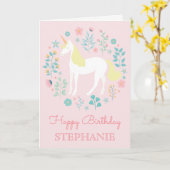 Eenhoorn Bloemen Blush Roze Gepersonaliseerde Verj Kaart (Gele Bloem)