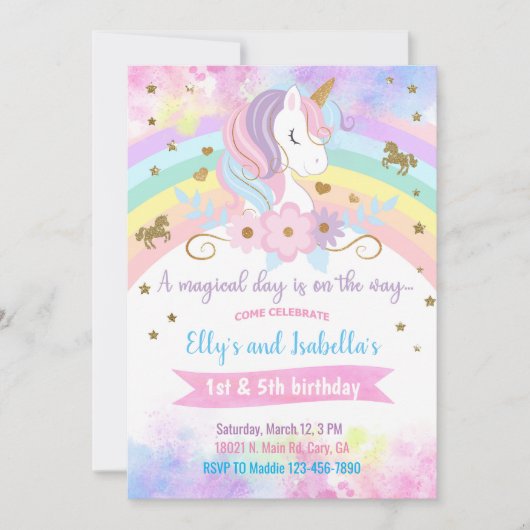 Eenhoorn & bloemen broers en zussen verjaardag uit kaart (Voorkant)