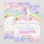 Eenhoorn & bloemen broers en zussen verjaardag uit kaart (Voorkant / Achterkant)