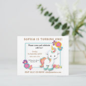 Eenhoorn Bloemen Eerste Verjaardag Uitnodiging Wit (Staand voorkant)