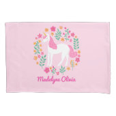 Eenhoorn Bloemen Glitter Roze Gepersonaliseerde Na Kussensloop (Voorkant)