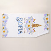 Eenhoorn Bloemen Goud Glitter Gepersonaliseerd Badhanddoek (Badhanddoek)