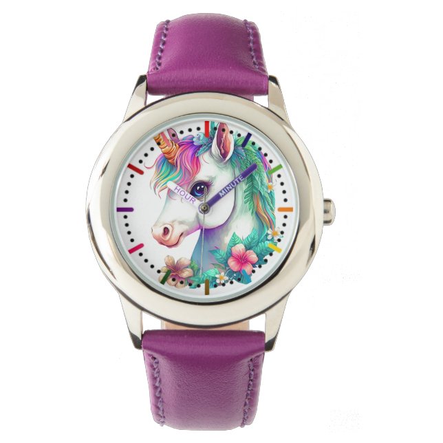 Eenhoorn & Bloemen Horloge (Voorkant)