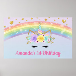 Eenhoorn Bloemen Kroon Regenboog Verjaardag Poster