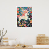 Eenhoorn Bloemen Magisch Geloof kind Kamer poster (Keuken)