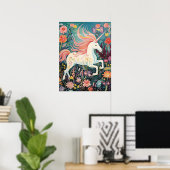 Eenhoorn Bloemen Magisch Geloof kind Kamer poster (Thuiskantoor)