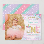 Eenhoorn Bloemen Magische 1e Verjaardag Kaart (Voorkant / Achterkant)