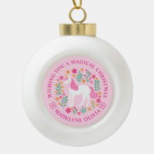 Eenhoorn Bloemen Magische Kerstmis Gepersonaliseer Keramische Bal Ornament (Voorkant)