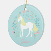 Eenhoorn Bloemen Roze Aqua Gepersonaliseerd Keramisch Ornament (Links)