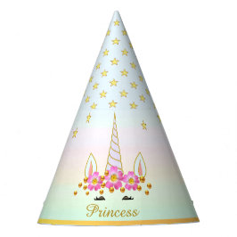 Eenhoorn, Bloemen, Sterren & Gouden Confetti Feesthoedjes