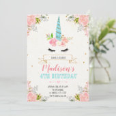 Eenhoorn bloemen uitnodiging (Staand voorkant)