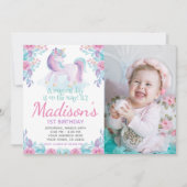 Eenhoorn Bloemen Verjaardag Uitnodiging (Voorkant)