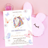 Eenhoorn Bloemen Vlinder Stippen Verjaardag Kaart