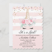 Eenhoorn Bloemen Waterverf Baby shower Uitnodiging (Voorkant)