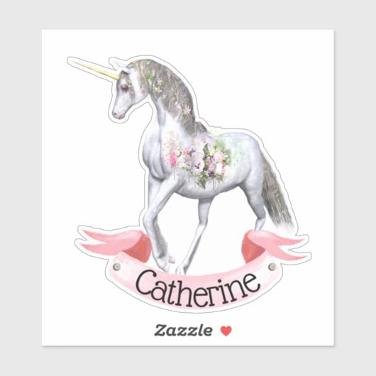  eenhoorn bloemenmeisjes naam magisch thema sticker (Vel)