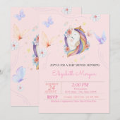  eenhoorn bloemvlinders Baby shower Kaart (Voorkant / Achterkant)