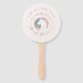 Eenhoorn Blush Florals Baby Douche Uitnodigingen Handwaaier (Voorkant)