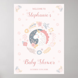 Eenhoorn Blush Florals Baby shower gepersonaliseer Poster