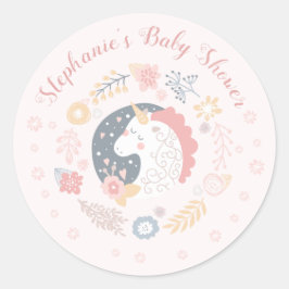 Eenhoorn Blush Florals Baby shower gepersonaliseer Ronde Sticker