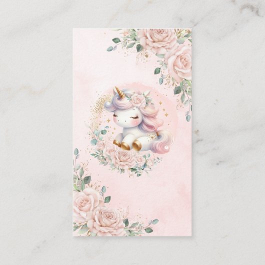 Eenhoorn Blush Roze Bloemen Gift Registry QR Code Informatiekaartje (Achterkant)