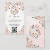 Eenhoorn Blush Roze Bloemen Gift Registry QR Code Informatiekaartje (Voorkant / Achterkant)