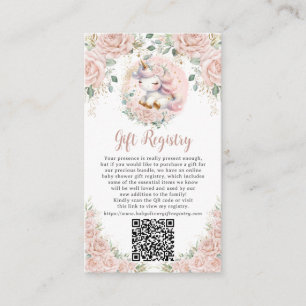 Eenhoorn Blush Roze Bloemen Gift Registry QR Code Informatiekaartje