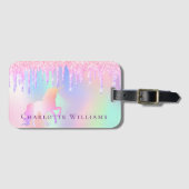 Eenhoorn blush roze holografische naam bagagelabel (Voorkant (horizontaal))