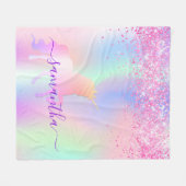Eenhoorn blush roze paarse naam script fleece deken (Voorkant (Horizontaal))