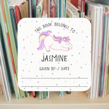 Eenhoorn boek sticker, bookplate, library