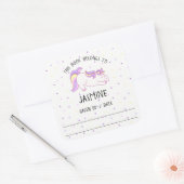 Eenhoorn boek sticker, bookplate, library vierkante sticker (Envelop)