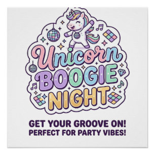 Eenhoorn Boogie Nacht Vet Typografie Grafisch T-sh Perfect Poster
