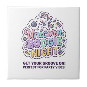 Eenhoorn Boogie Nacht Vet Typografie Grafisch T-sh Tegeltje