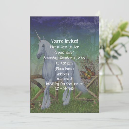 Eenhoorn Bos Gate Schattige Fantasy Feest Kaart (Staand voorkant)