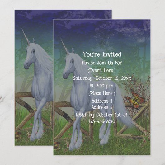 Eenhoorn Bos Gate Schattige Fantasy Feest Kaart (Voorkant / Achterkant)