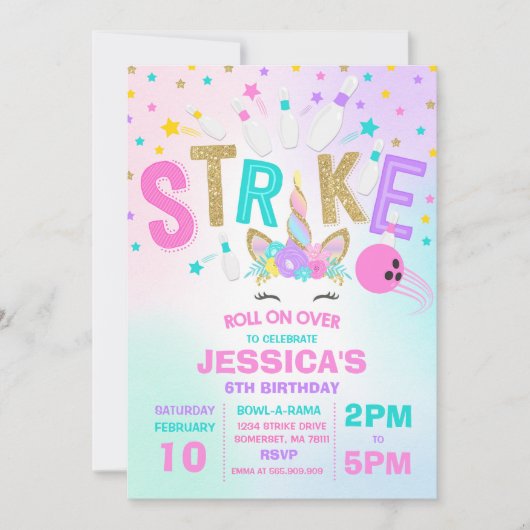 Eenhoorn Bowling Uitnodiging Bowling Verjaardagsfe (Voorkant)