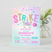 Eenhoorn Bowling Uitnodiging Bowling Verjaardagsfe (Staand voorkant)