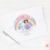 Eenhoorn Brunette Prinses Verjaardag Dank u wel Ronde Sticker (Envelop)