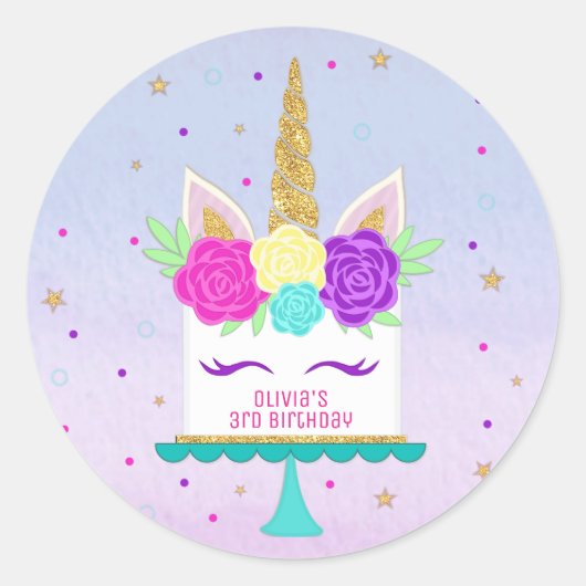 Eenhoorn Cake Stickers Roze Paarse Goud (Voorkant)