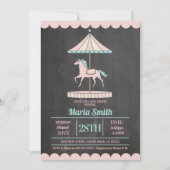 Eenhoorn Carrousel Baby shower Nodig Meisje Roze Kaart (Voorkant)