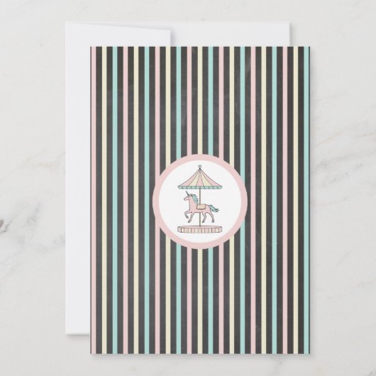 Eenhoorn Carrousel Baby shower Nodig Meisje Roze Kaart (Achterkant)