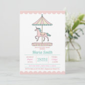 Eenhoorn Carrousel Baby shower Nodig Roze Munt uit Kaart (Staand voorkant)