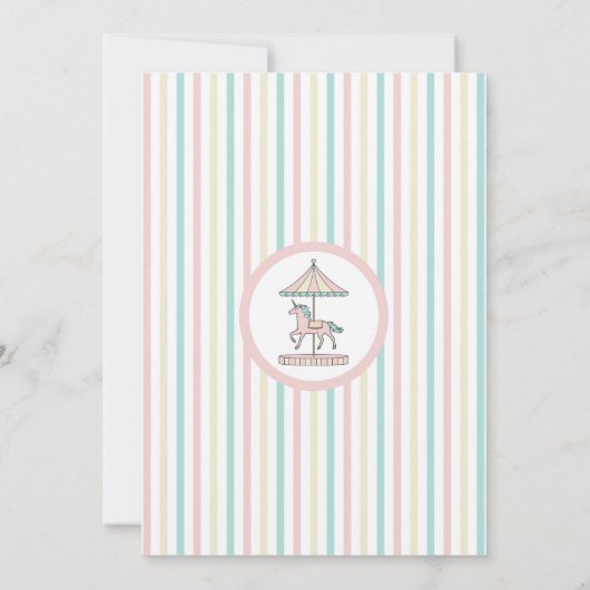 Eenhoorn Carrousel Baby shower Nodig Roze Munt uit Kaart (Achterkant)