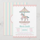 Eenhoorn Carrousel Baby shower Nodig Roze Munt uit Kaart (Voorkant / Achterkant)